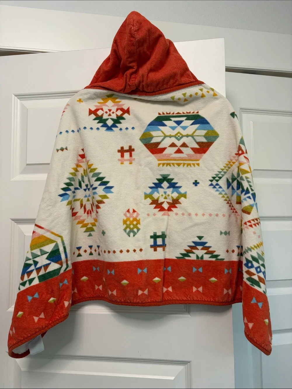 Pendleton Cream Hooded Towel with Orange Hood and Multicolor Tribal Print